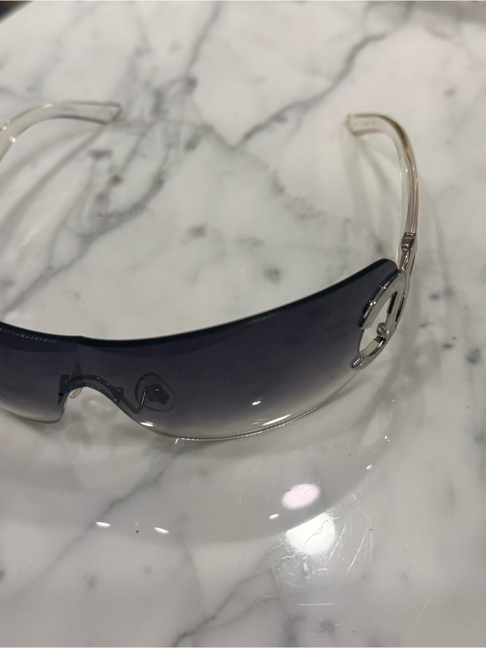Chanel Vintage Y2K Rimless Shield Sunglasses in Gradient Blue Gray - Picture 3 of 5